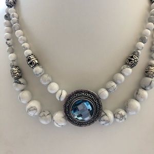 White Double Strand Handmade Statement Necklace